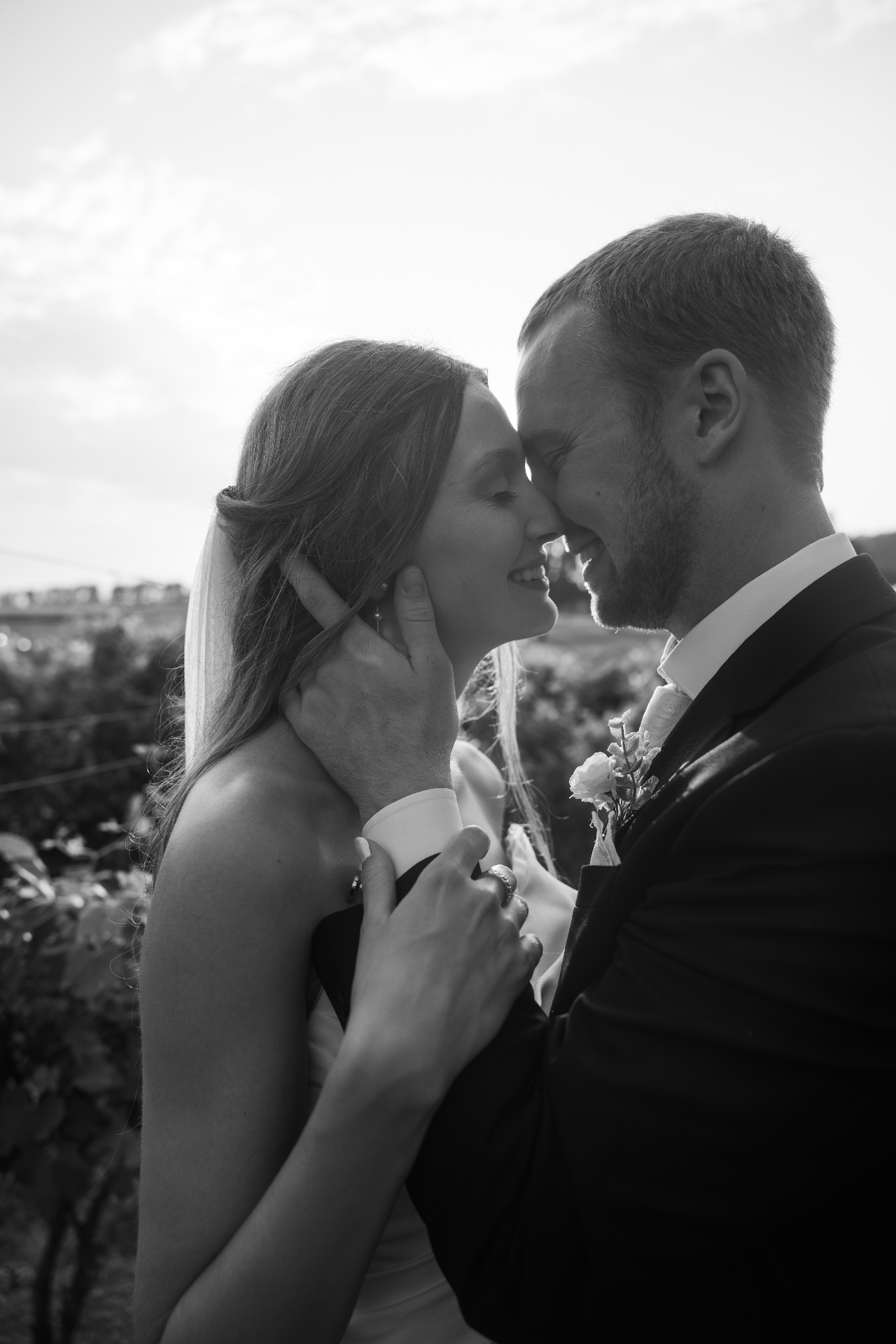 Black and white couple portrait at golden hour